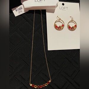 LOFT Gold Summer Gems Necklace and Earrings Set - NWT